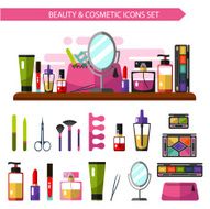 Mirror cosmetic bag and dressing table with beauty icons