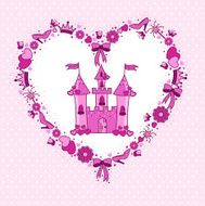 Pink heart of items for the princess from castle