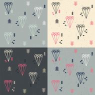 Collection of four seamless patterns with geometric diamonds and triangles