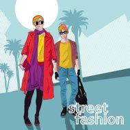 Fashion girl and boy in sketch-style