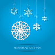 Merry Christmas postcard snowflakes on a blue background