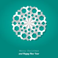 Merry Christmas postcard snowflake on a turquoise background