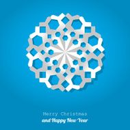 Merry Christmas postcard snowflake on a blue background