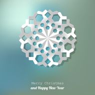 Merry Christmas postcard snowflake on a bokeh background
