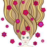 Hand drawn fashion girl like forest fairy with long hair