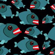 Toothy fish seamless background Evil piranhas in sea Vector or