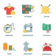 Sewing vector icons set flat style