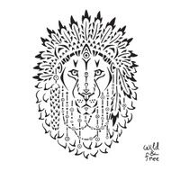 Lion in war bonnet animal illustration native american poster t