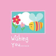 Greeting card with bee and flower in the frame