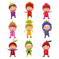 Cute Children in Fruit and Berry Costumes Vector Illustration N2
