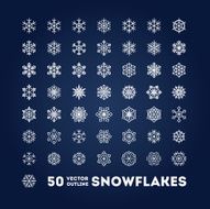 Snowflakes outline icons set for new year card interface illustration N4