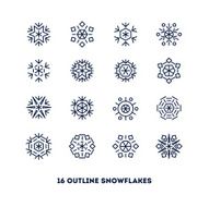 Snowflakes outline icons set for new year card interface illustration N5