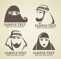 vector muslim faces emblems collection