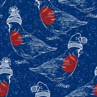 Seamless pattern with cartoon birds in the caps