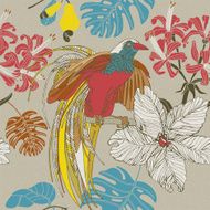 Hand draw tropical flowers and birds N2