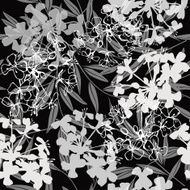 Monochrome seamless pattern of abstract flowers and leaves