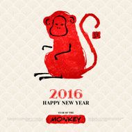 Chinese New Year Greeting Card with Hand Drawn Monkey