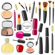 Vector makeup and beauty products set