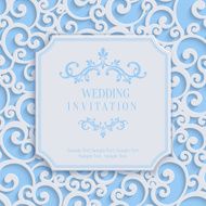 Vector Blue 3d Vintage Invitation Card with Floral Damask Pattern N2