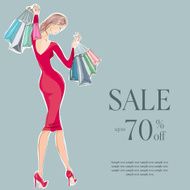 Fashion girl in red dress sale shopping N2