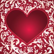 Valentine&#039;s day red greeting card with white floral heart frame