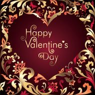 Valentine&#039;s day card with greeting text golden floral heart shape