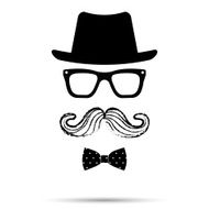 Hat Glasses Bowtie and Mustache man Set Vector illustration