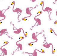 Seamless Funny Cartoon Flamingo