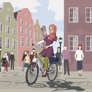 arabic girl riding bike at european town