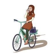 arabic girl riding bicyle while talking with smartphone