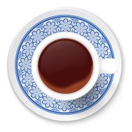 Cup of coffee and tribal pattern on a saucer Vector