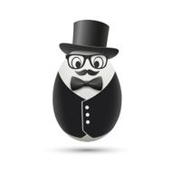 White egg in a tuxedo and hat