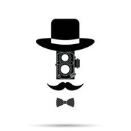 Hipster camera man Hat Bowtie Mustache Vector illustration