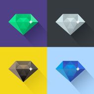 Diamond vector illustration set in flat design Colored icons
