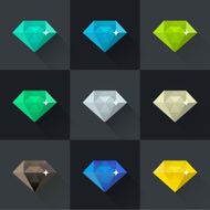 Diamond vector illustration set in flat design Colored icons N4