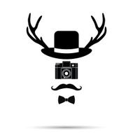 Hipster camera man Hat Bowtie Mustache and deer antlers