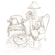 Hand made vecor sketch of cozy interior elements