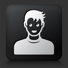Black Square Button with Male Face Icon N6