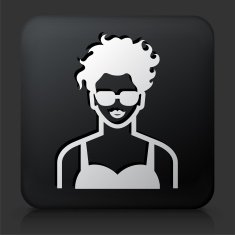 Black Square Button with Female Face Icon N24