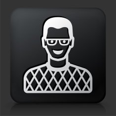 Black Square Button with Male Face Icon N29