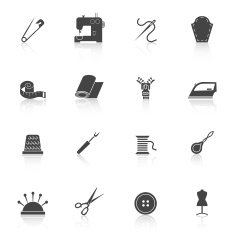 Sewing equipment icons set black