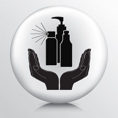 Round Icon With Two Hands Cupping Hairspray Chemical Bottles Silhouette