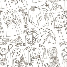 Outline Sketchy Females outerwear accessories seamless pattern N2