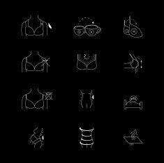 Different bra functions Lingerie bikini icons set