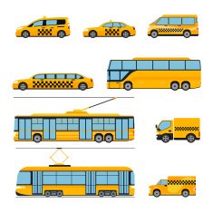 City public transport icons flat set Urban vehicles