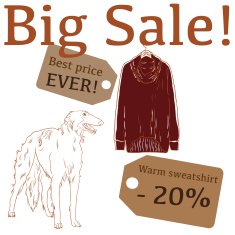 Big Sale illustration with hunting dog sweatshirt and labels