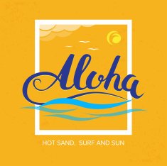 'Aloha hot sand surf and sun' handmade tropical t-shirt poster