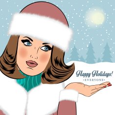 Sexy beautiful woman in the winter wishing "Happy Holidays" N2