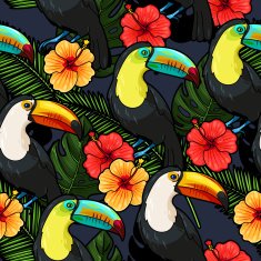 Toucan and hibiscus seamless