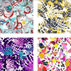 Colorful abstract seamless pattern with different shapes and flowers